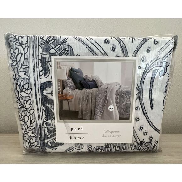 Peri Home Matelasse Medallion Full/Queen Duvet Cover Sham set Dk Blue White $270 - Picture 9 of 12